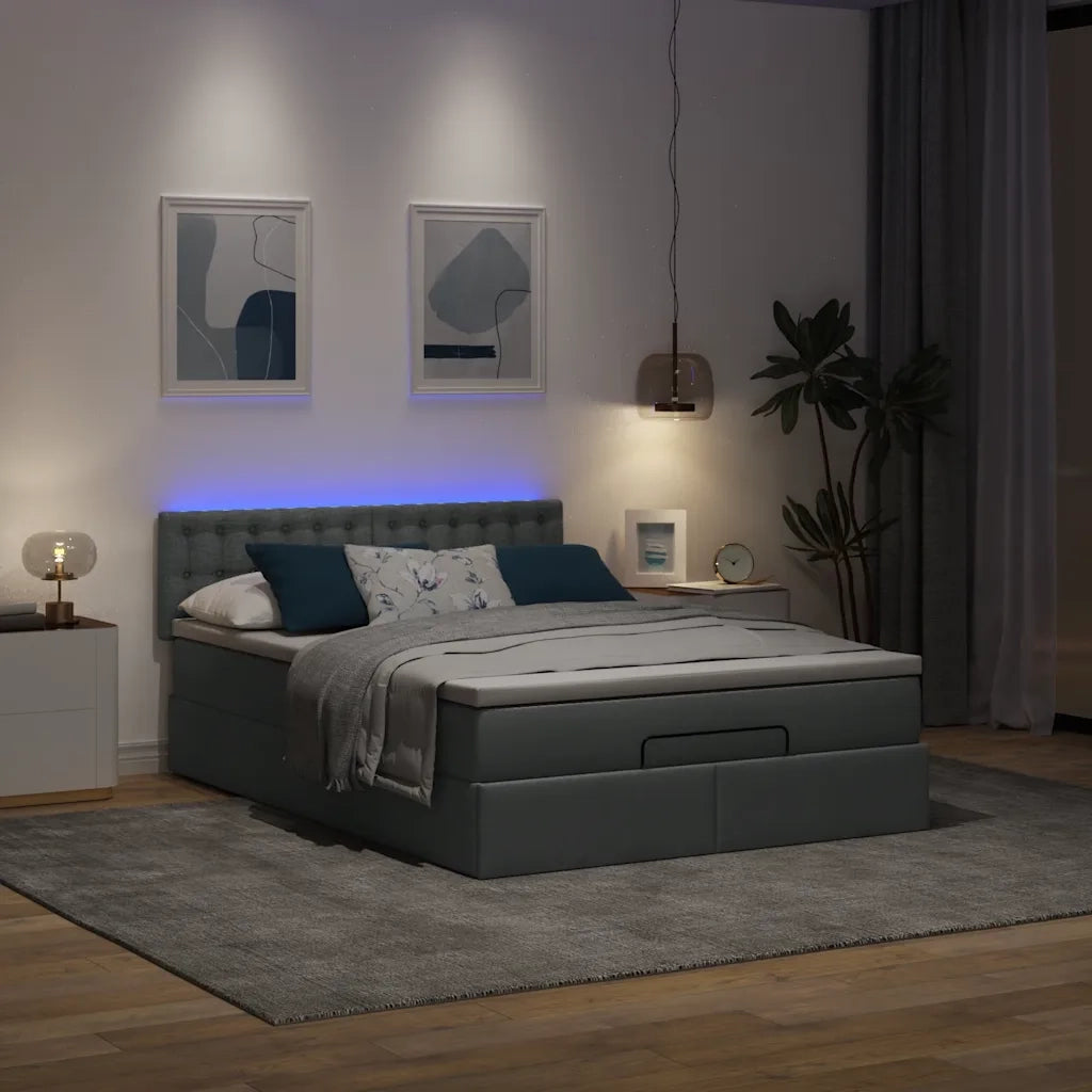 Pouf Letto con Materasso e LED Grigio Scuro 140x190 cm