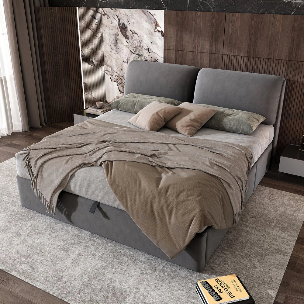 Letto Contenitore Imbottito con Testiera ¨C MINIMAL ¨C Velluto Grigio 160x200