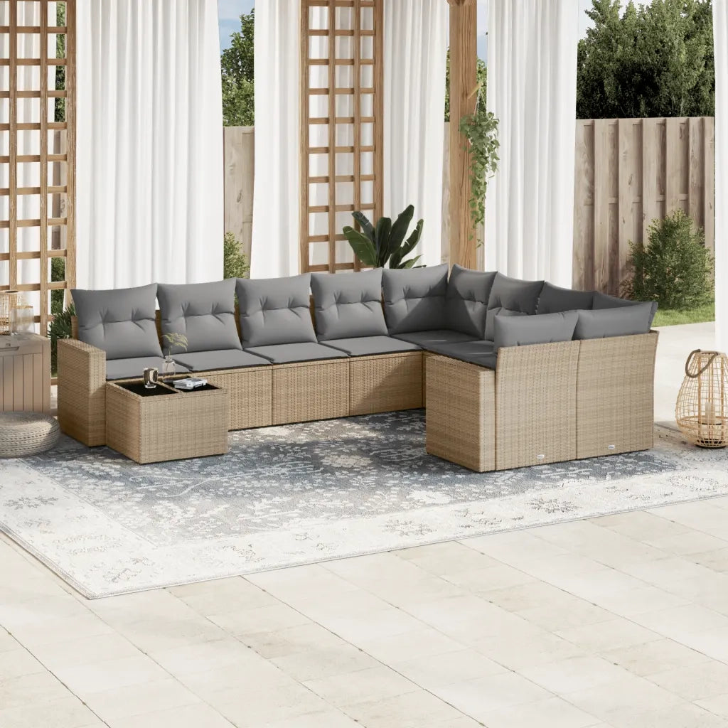 Set Divano da Giardino 10 pz con Cuscini Beige in Polyrattan 3219449