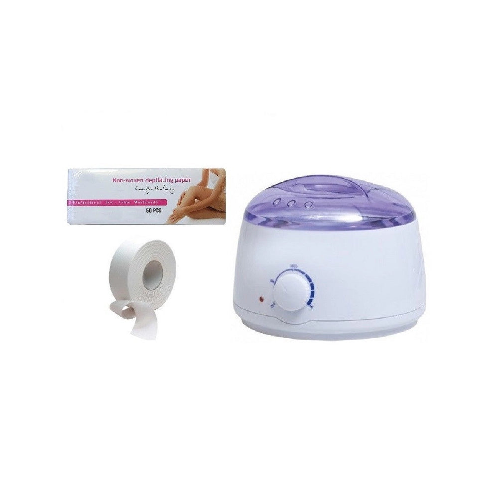 Trade Shop - Kit 50 Strisce + Rotolo 50mt Depilatoria + Scaldacera Elettrico Professionale -