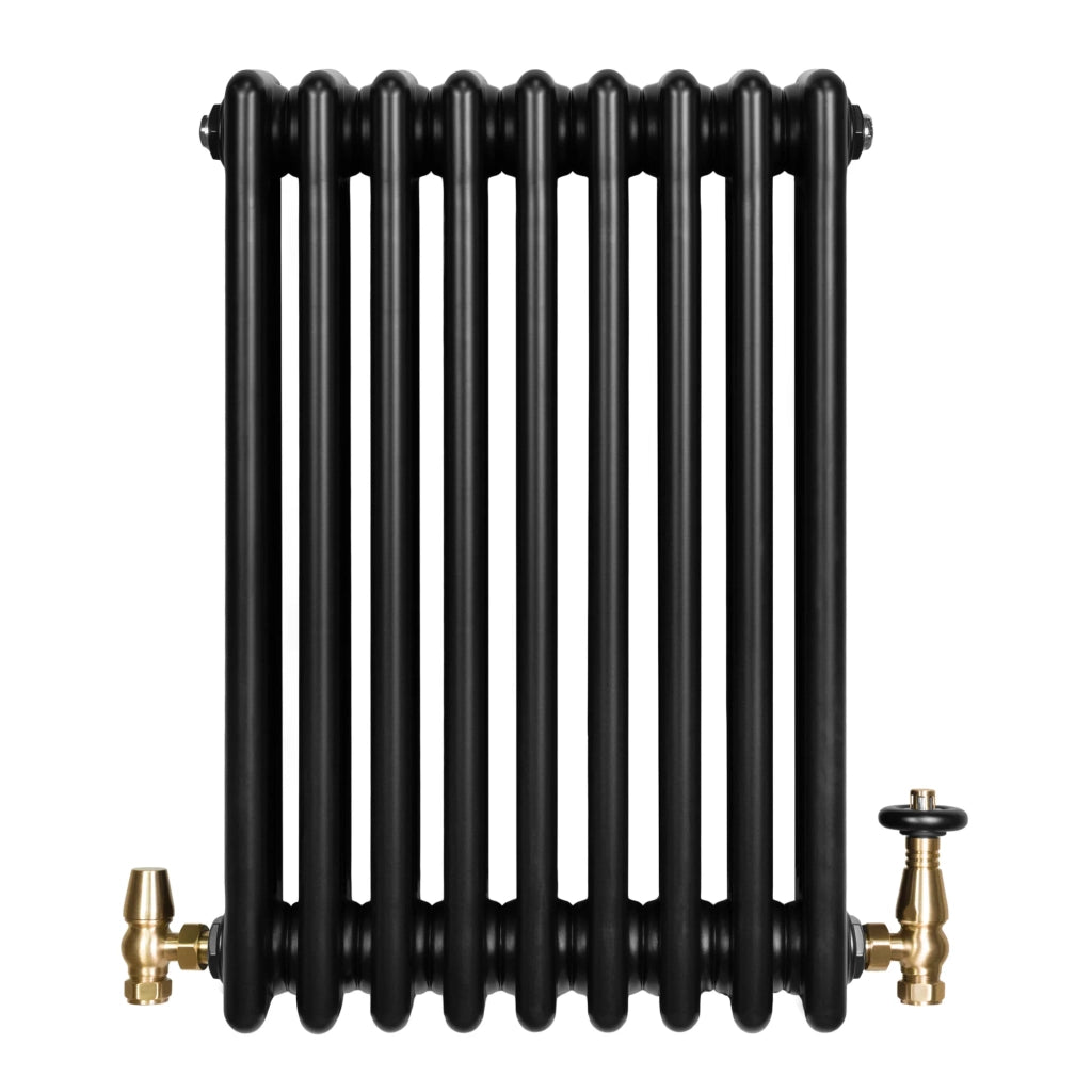 Radiatore Tradizionale 4 Colonne Orizzontale Nero & Valvole 600 x 425 mm