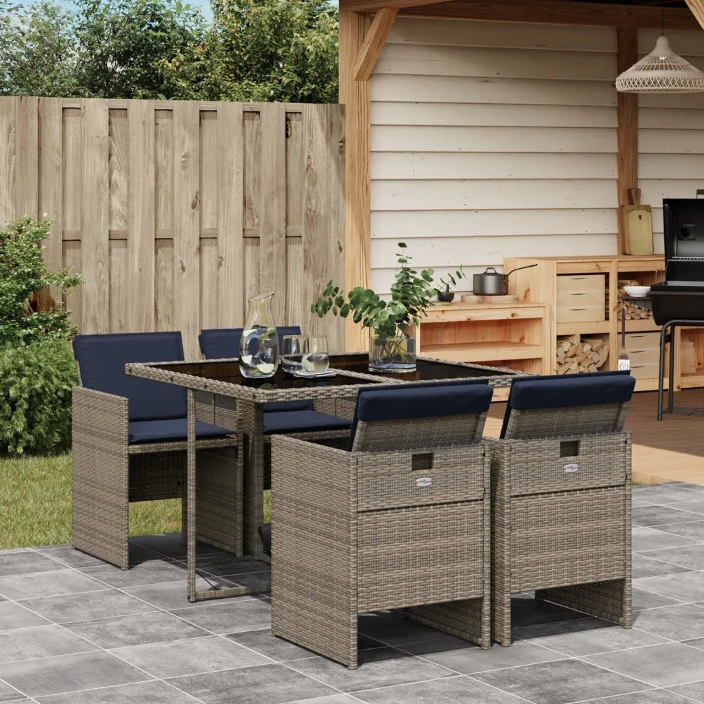 Set da pranzo da giardino da 5 pz con Cuscini in Polyrattan Grigio 3277668