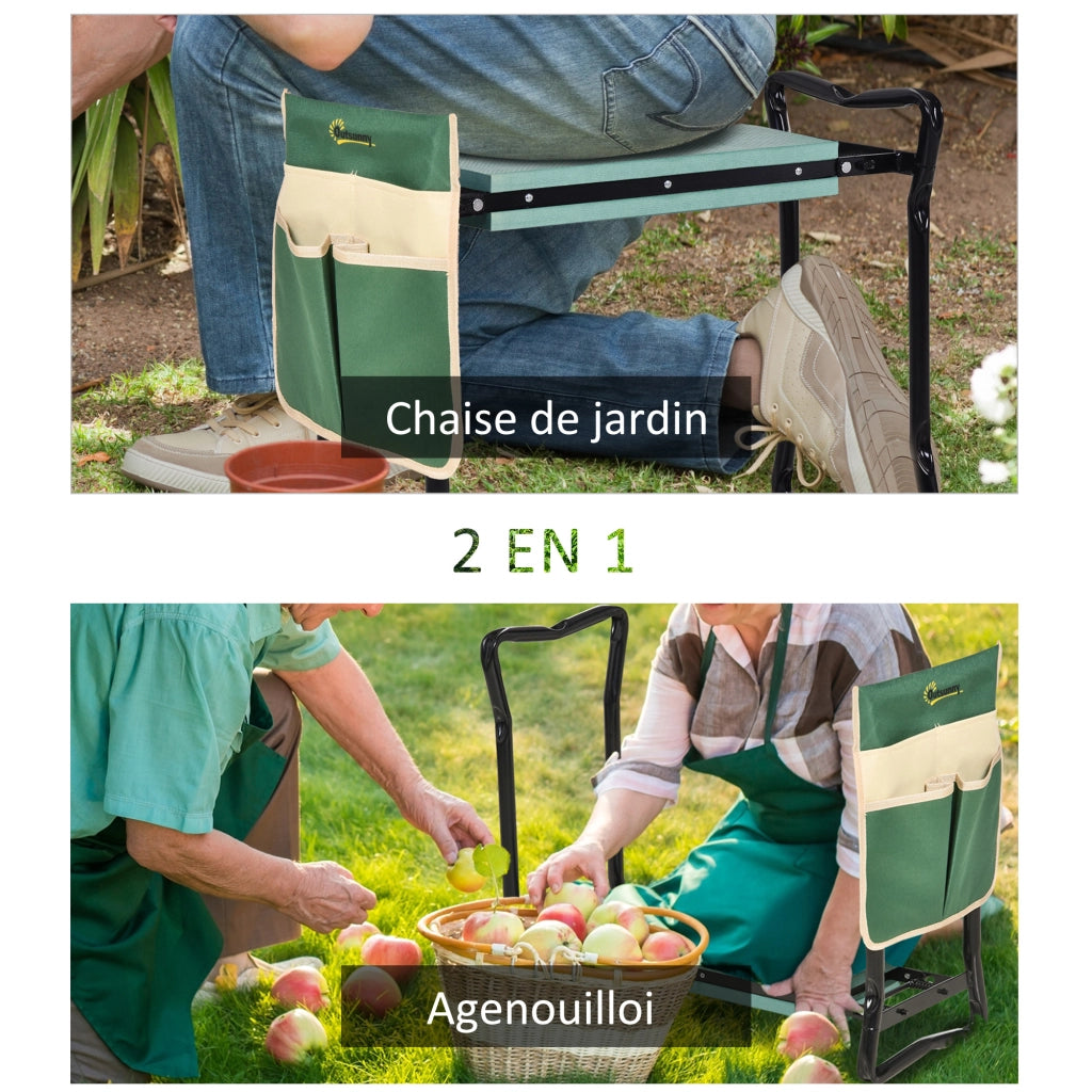 Sgabello da Giardino Pieghevole con Cuscino e Tasca ¨C Zephmum ¨C Verde