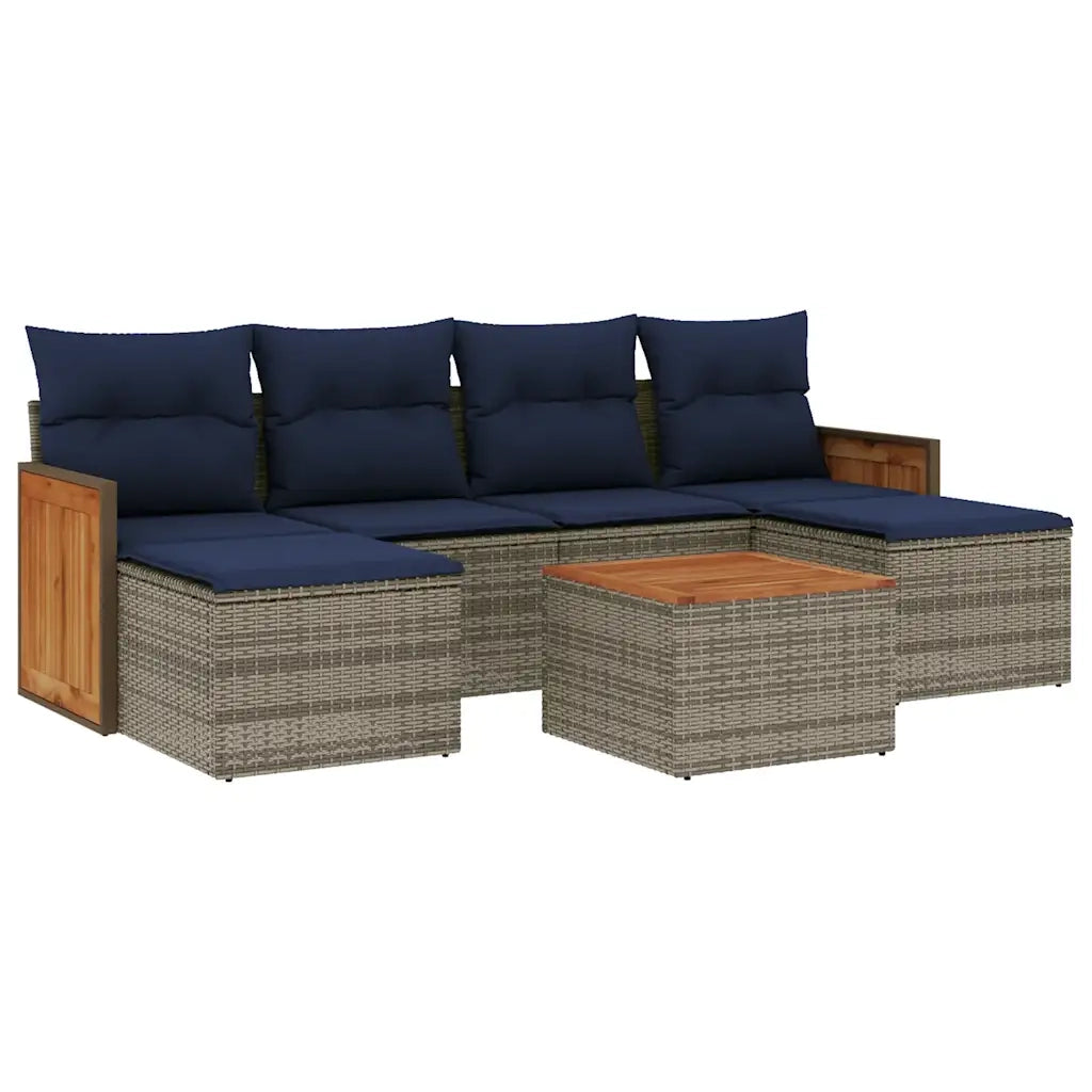 Set Divani da Giardino 7 pz con Cuscini Grigio in Polyrattan 3227909