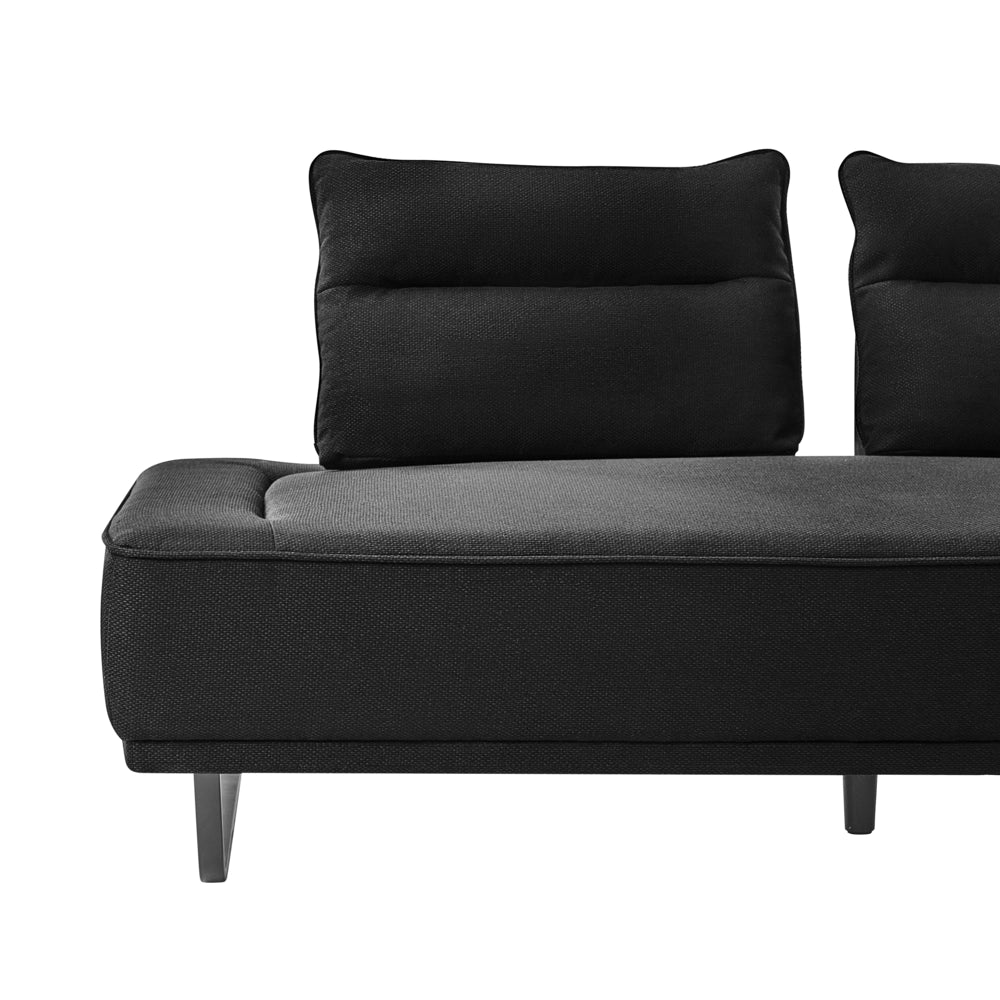 Divano a 3 posti in tessuto Divano nero Gambe in ferro Tessuto intrecciato Schienale regolabile Moderno