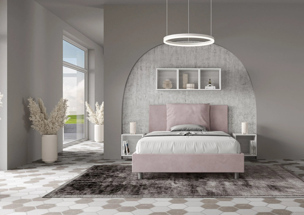 BS COM Letto una piazza e mezza contenitore imbottito 130x210 microfibra glicine