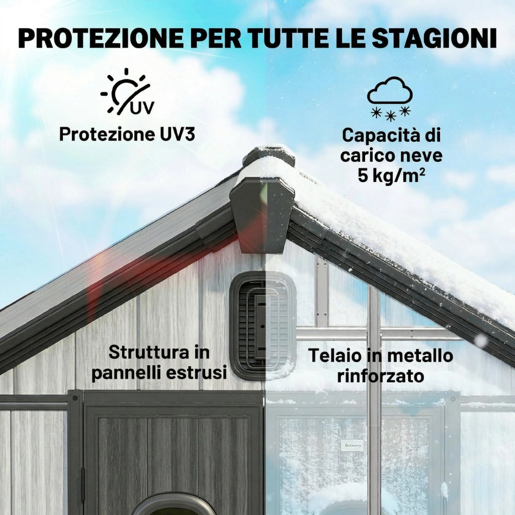 Capanno Giardino 160L x 98P x 217A cm, Plastica, Doppie Porte Bloccabili, Grigio