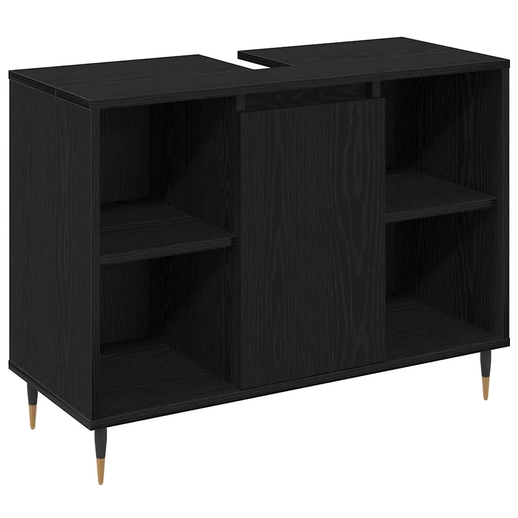 Set di mobili per il bagno 3 pcs Rovere Nero Legno multistrato