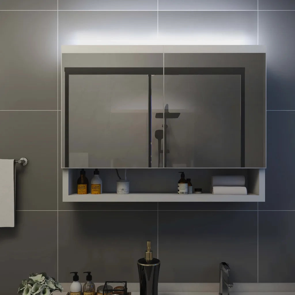 Armadietto a Specchio con LED-Mobile con specchio Bianco 80x15x60 cm in MDF