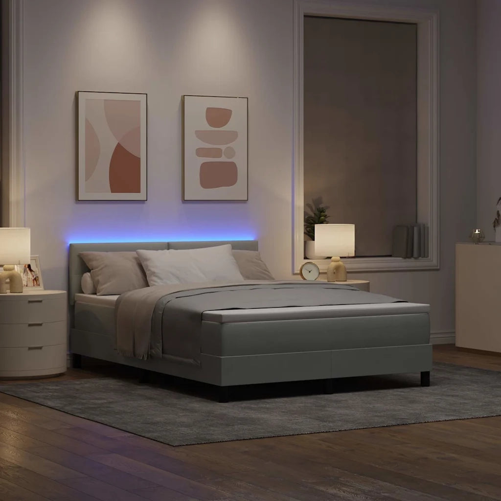 Letto a Sorgente LED con led Grigio chiaro 140 x 200 cm Velluto