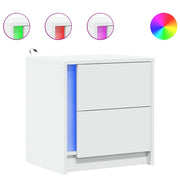 Comodino | Armadio da Notte | Mobiletto da notte con Luci LED Bianco in Legno Multistrato