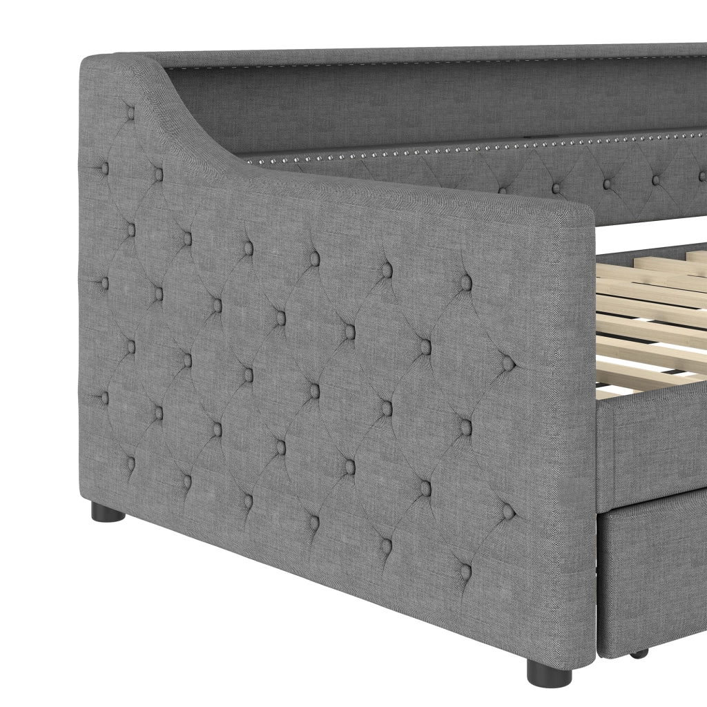LETTO Divano 90x200 cm in lino grigio con letto estraibile, LED e USB