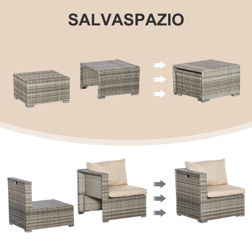 Set da Giardino 8 Pezzi in Rattan con Poltrone e Tavolini ¨C Minimal ¨C Beige