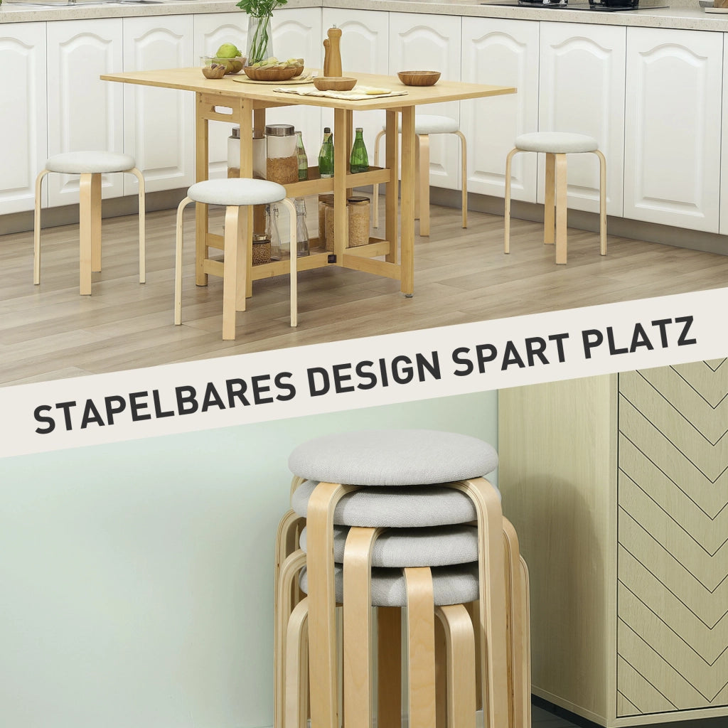 Pouf Imbottito 4 Pezzi ¨C zephmum ¨C Legno, Cremewei?