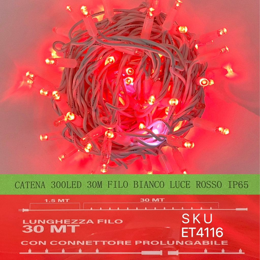 catena luminosa 300 led 30 metri filo bianco luce rosso ip65 /ET4116 - ETTROIT