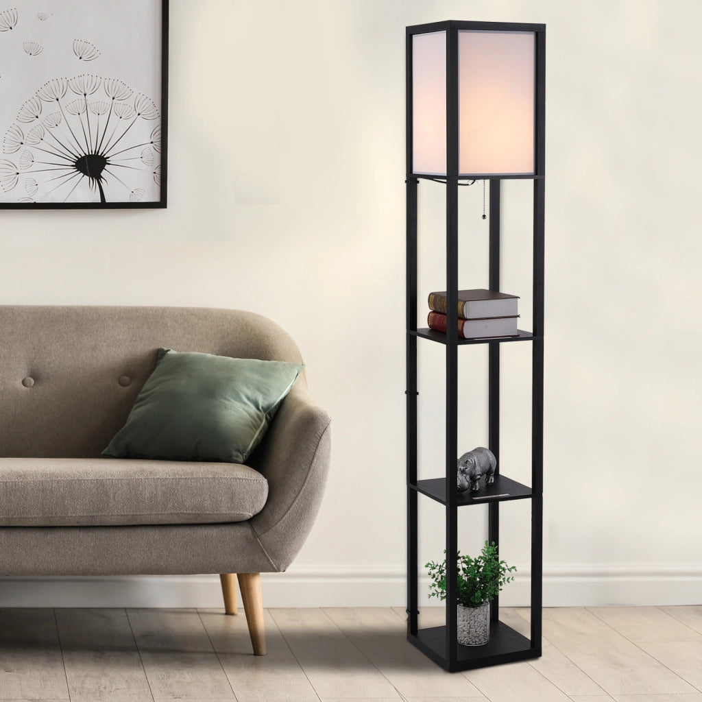 Lampada a Terra con Mensole ¨C Minimal ¨C 26x26x160 cm Nero Bianco