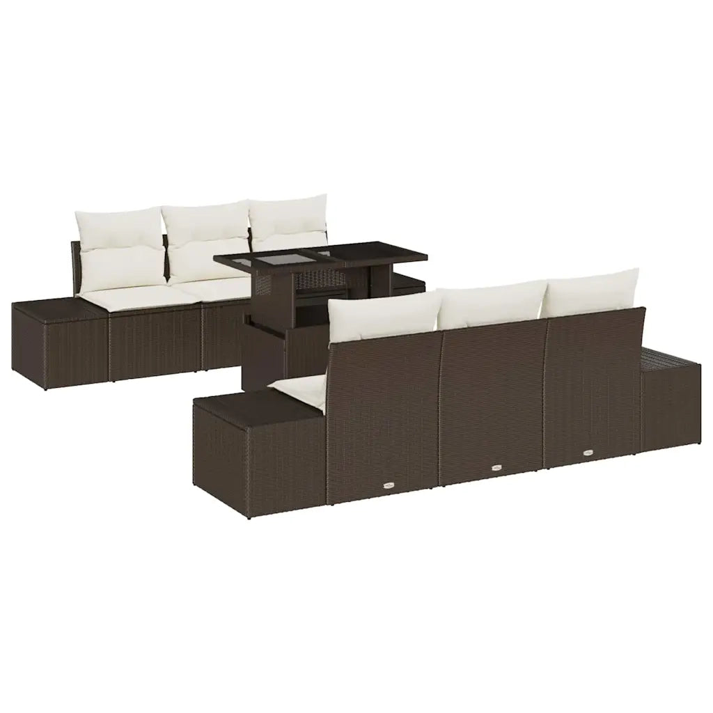 Set di divani con cuscino 7 pcs Marrone e Crema polyrattan 3349104