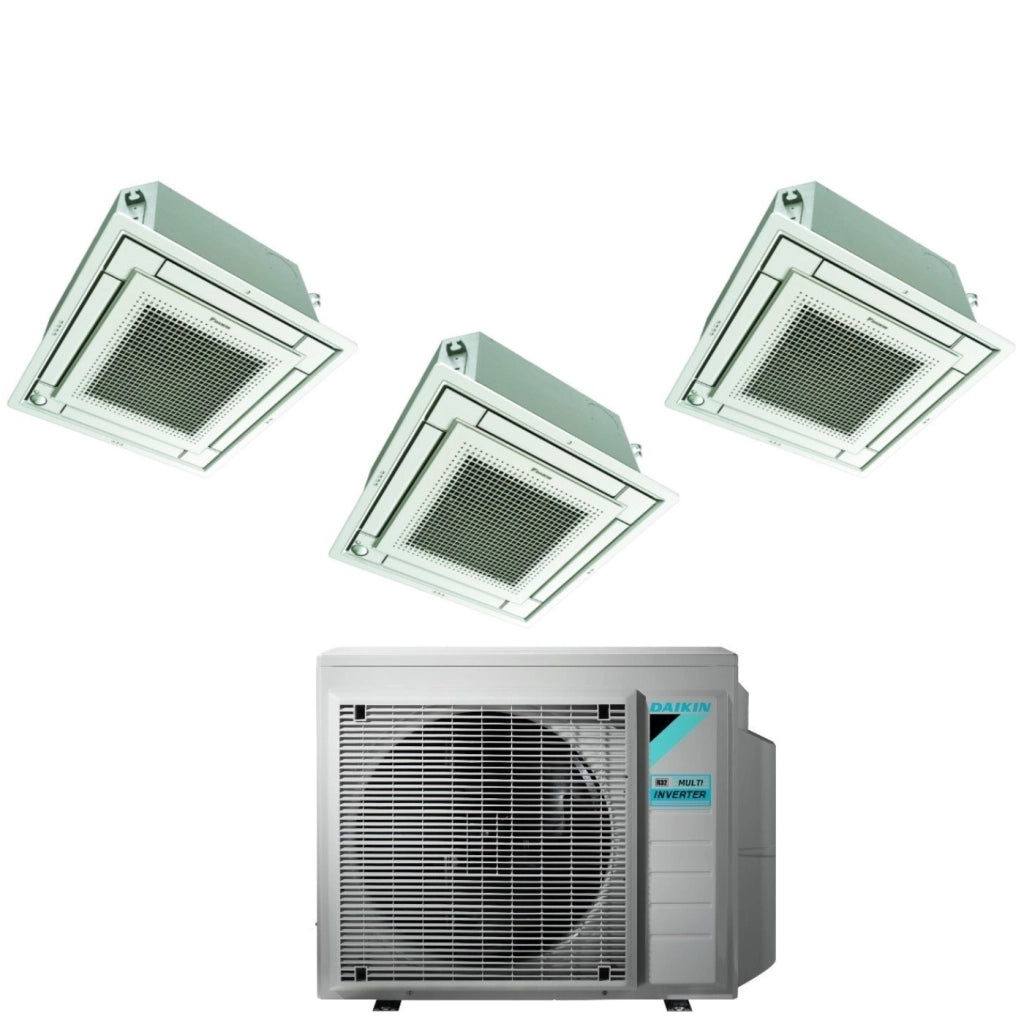 Climatizzatore Condizionatore Daikin Bluevolution Inverter Trial Split a Cassetta FFA-A 9+9+18 con 3MXM68N R-32 Wi-Fi Optional Con Griglia Bianca Inclusa 9000+9000+18000 - Garanzia Italiana