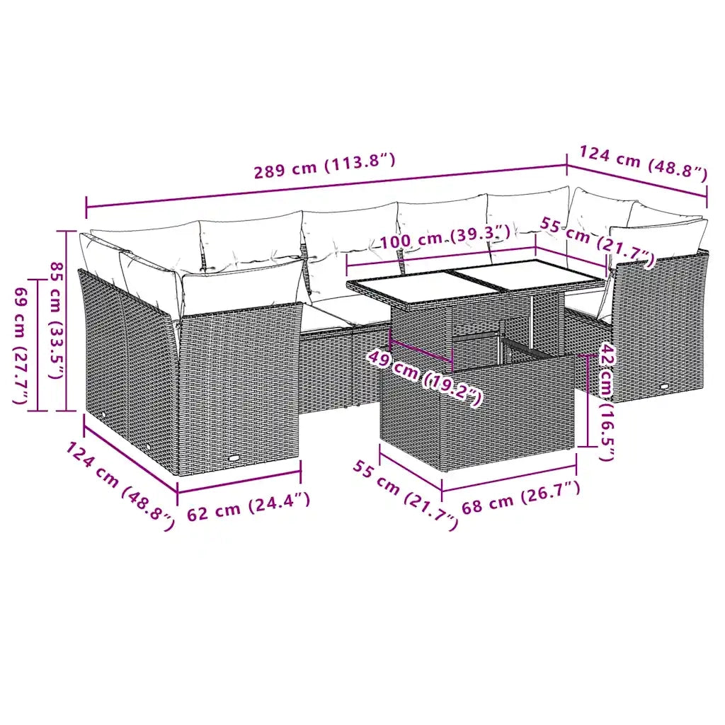 Set Divani da Giardino 8 pz con Cuscini Marrone in Polyrattan 3266404