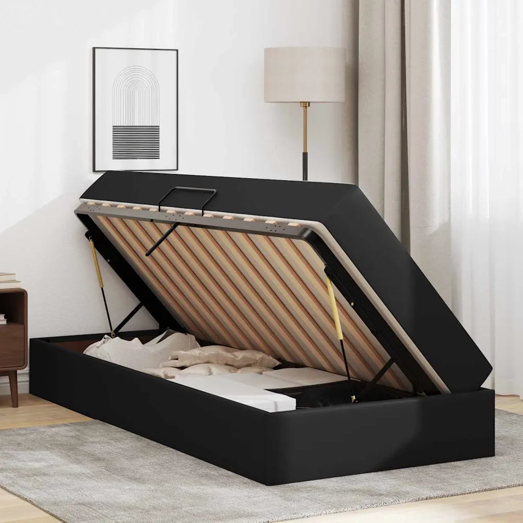 Letto con contenitore e materasso 2 pcs Nero Pelle 3399592