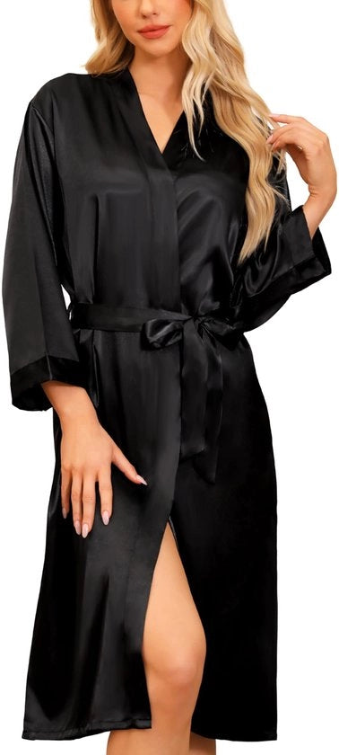Badjas Satinato Unisex con V Collo Kimono per Spa, Casa e Hotel