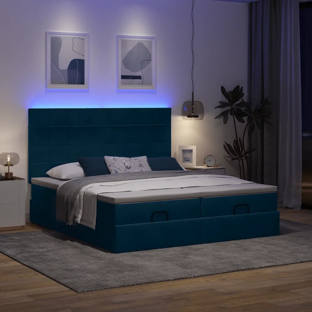 Pouf Letto con Materassi e LED Blu Scuro 200x200cm Velluto 3314631
