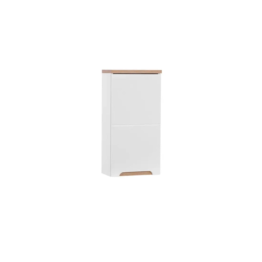 Mobile da bagno ERMANO - Rovere chiaro e bianco lucido - 35x70 cm - 1 porta - Da appendere