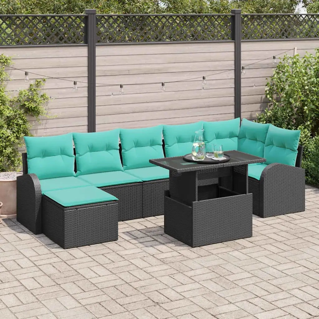 Set Divano da Giardino con cuscino 8 pcs Nero Poly Rattan 3357429