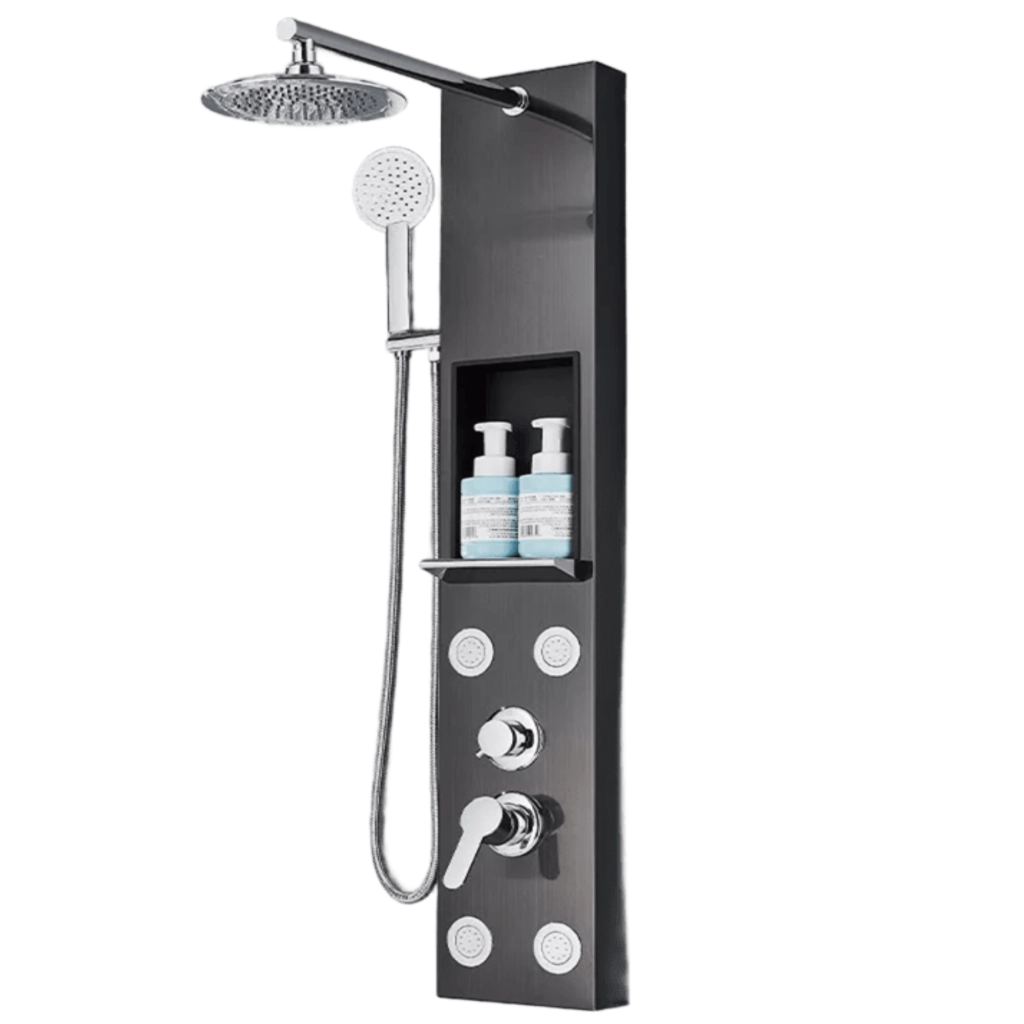 BEN | Pannello doccia soffione doccia a pioggia in acciaio inox | Sistema doccia massaggiante spazzolata nera Miscelatore doccia rubinetto