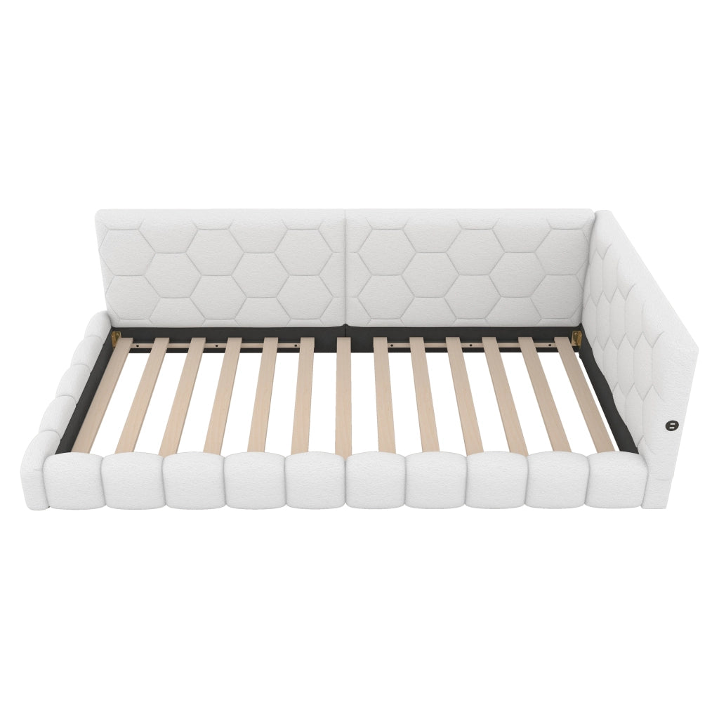 Daybed 90x200 cm in Vliesimitat bianco con luce LED ambientale, USB e Type-C