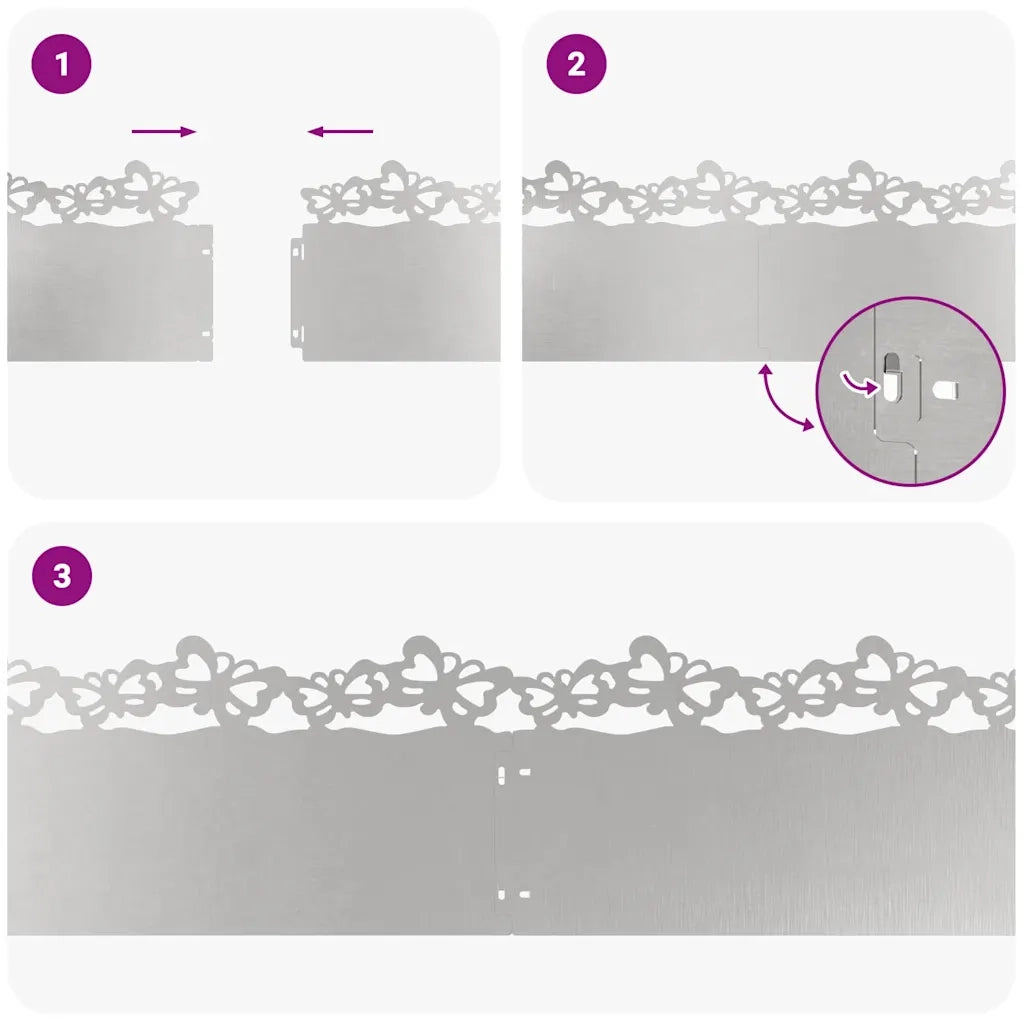 Bordure per prato 30 pz 103 x 0,05 x 22 cm Acciaio Inox Argento 874821