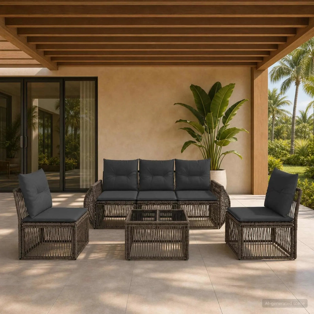 Set Divano da Giardino 6 pcs Grigio e Grigio Scuro polyrattan 3435377