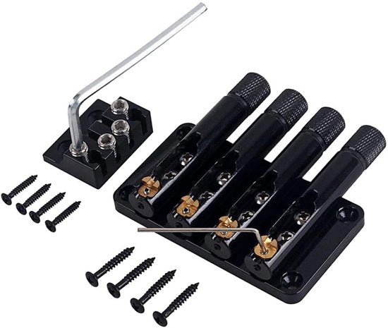 Ponte Chitarra Fissa 4 Corde - Sella Regolabile - Connettore a Vite - Blocco 38mm - Ottone/Lega - 19mm di Spazio - Chitarra Senza Testa