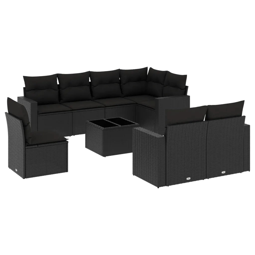 Set Divani da Giardino 9 pz con Cuscini Nero in Polyrattan 3219235