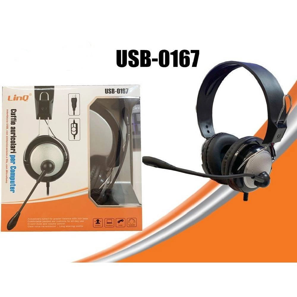 Trade Shop - Cuffie Auricolari Stereo Con Microfono Usb Super Bass Giochi Film Per Pc Usb-0167 -