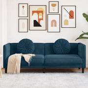 Divano a 3 Posti con Cuscini-Sofa 3 Posti con Cuscini Blu in Velluto