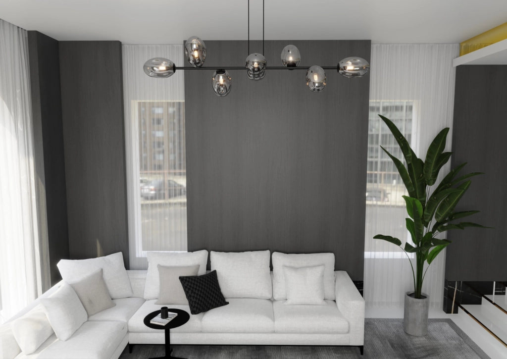 Lampadario Emibig Pandora 8 luci E14 nero cromo vetro