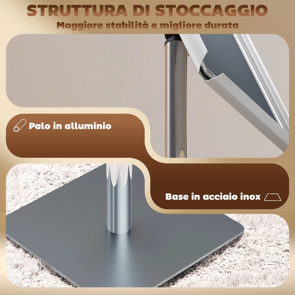 Cavalletto Espositore A3 Regolabile ¨C Minimal ¨C Acciaio e Alluminio, Argento