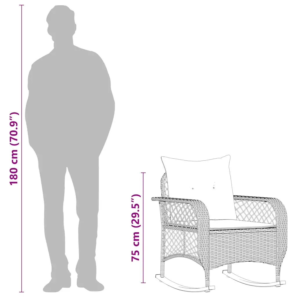 Sedia a Dondolo da Giardino | Sedie da Esterno con Cuscini in Polyrattan Beige