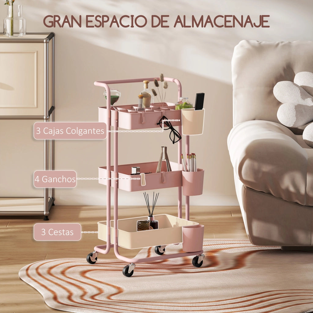 Carrello Multiuso con Cassetti e Ruote ¨C Minimal ¨C Rosa 42x38x86,5 cm
