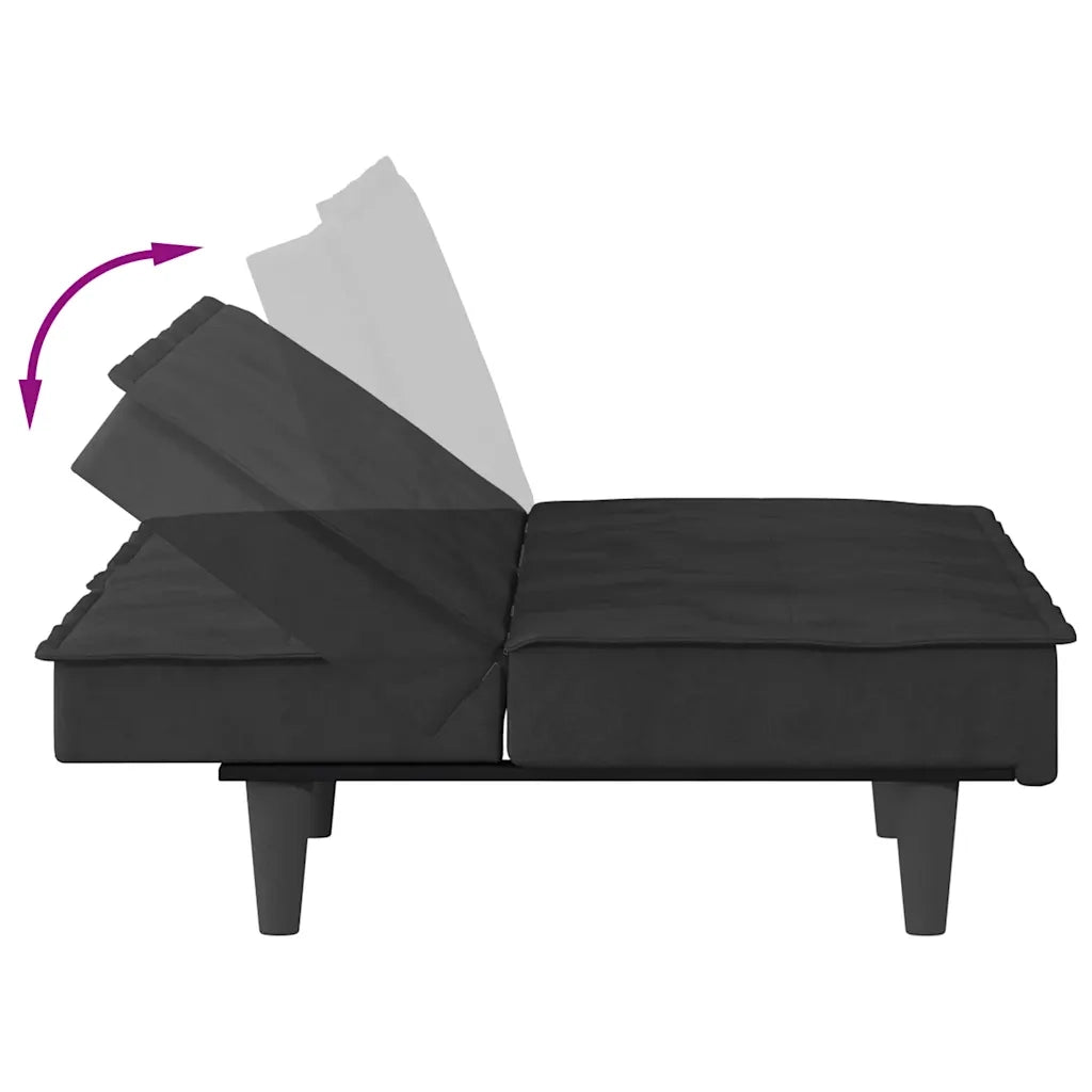Divano Letto con Portabicchieri-Sofa Letto-Daybed in Velluto Nero
