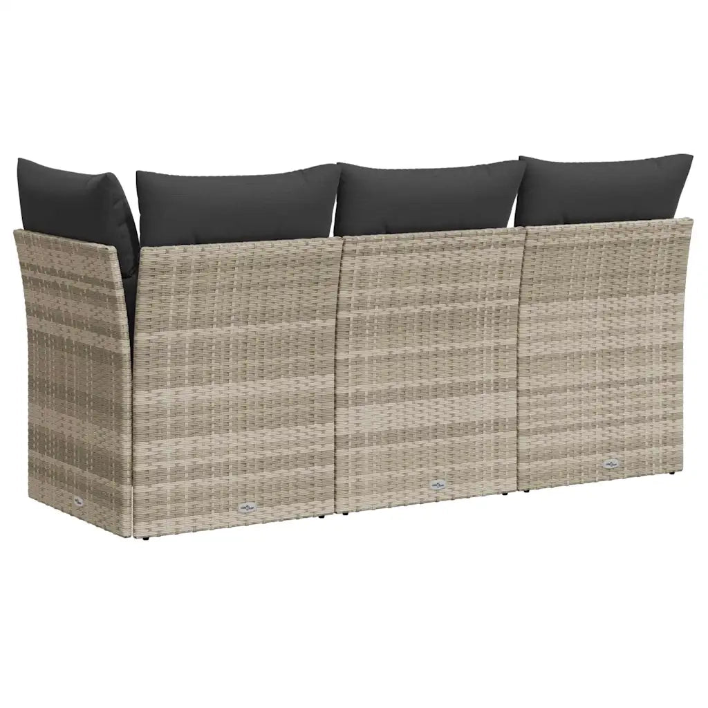Divano da Giardino con Cuscini 3 Posti Grigio Chiaro Polyrattan 366193