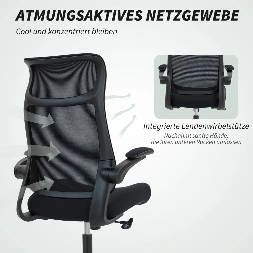 Sedia da ufficio ergonomica ¨C Minimal ¨C Schienale rete, braccioli 3D, nero