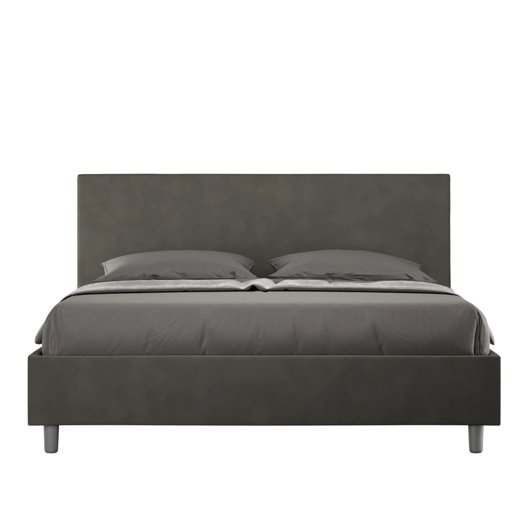 BS COM Letto matrimoniale king size con rete imbottito 170x210 microfibra grigio