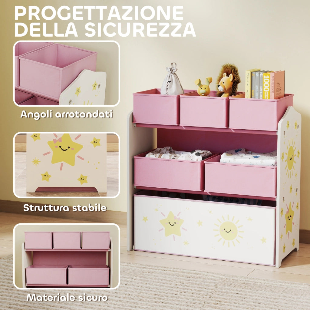 Scaffale Portagiochi 3 Ripiani 6 Cesti ¨C Xylo ¨C Rosa
