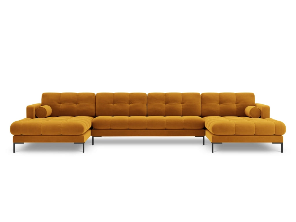Cosmopolitan Design - Divano panoramico "Bali" 7 posti in velluto giallo 