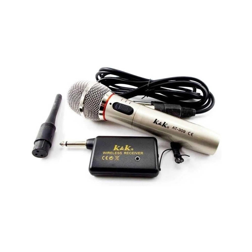 Trade Shop - Microfono Wireless E Con Cavo Filo 2 In 1 Per Karaoke Cantare 309 -