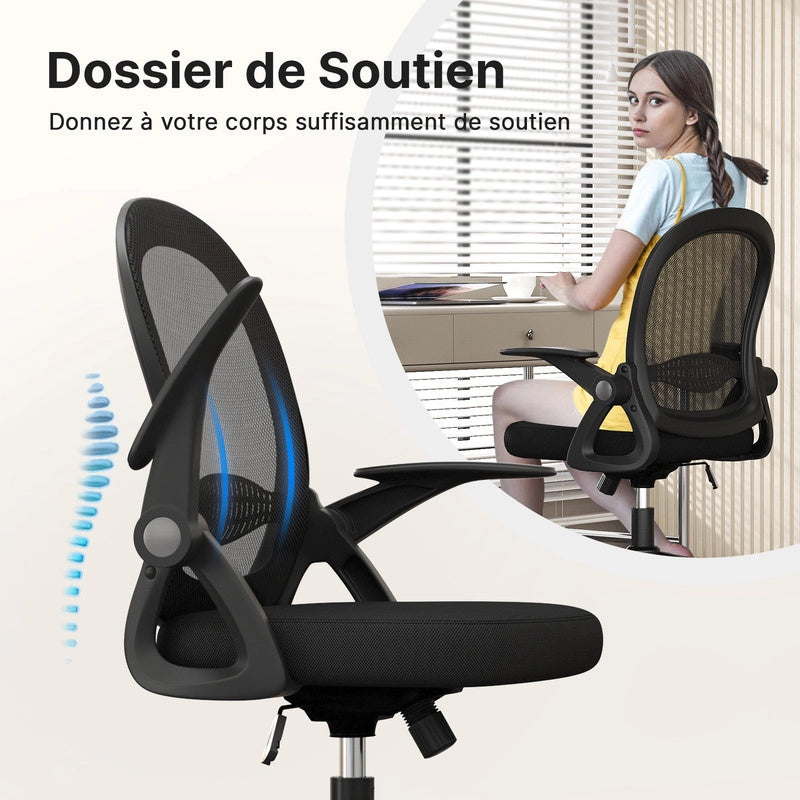 Sedia da ufficio-Sedia da ufficio in  con braccioli-Sedia ergonomica in rete traspirante-Altezza regolabile-Home Office-Nero