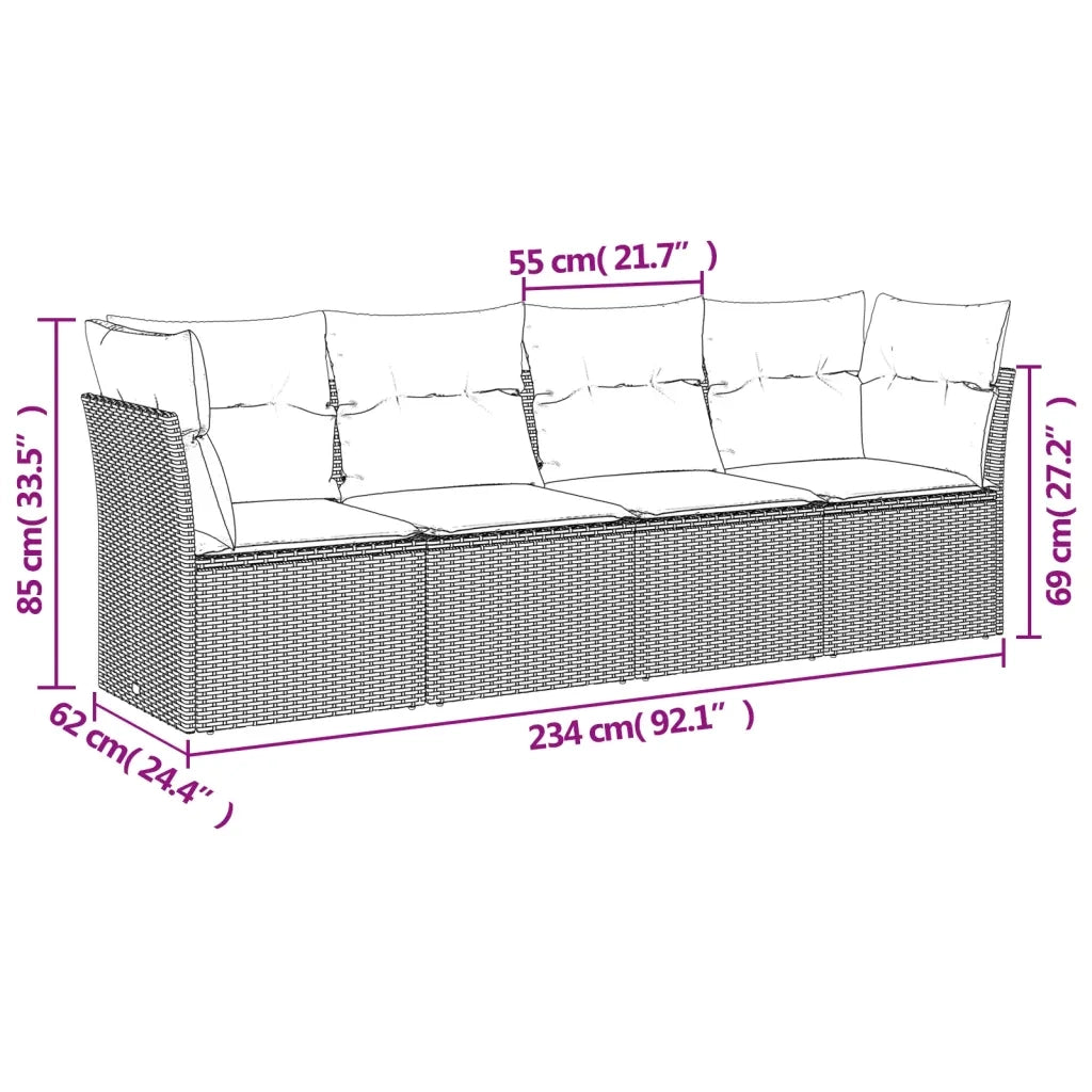 Set Divani da Giardino 4 pz | Set Salotto da Giardino con Cuscini Nero in Polyrattan