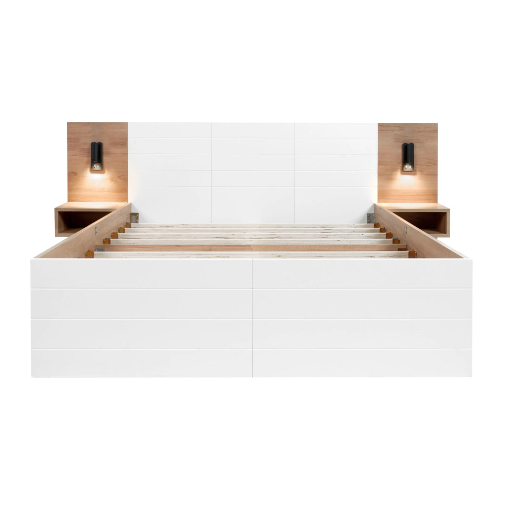 DESMIU Letto con cassetti letto matrimoniale 2 posti con 2 cassetti, lampada da lettura e USB, 180 × 200 cm, senza materasso